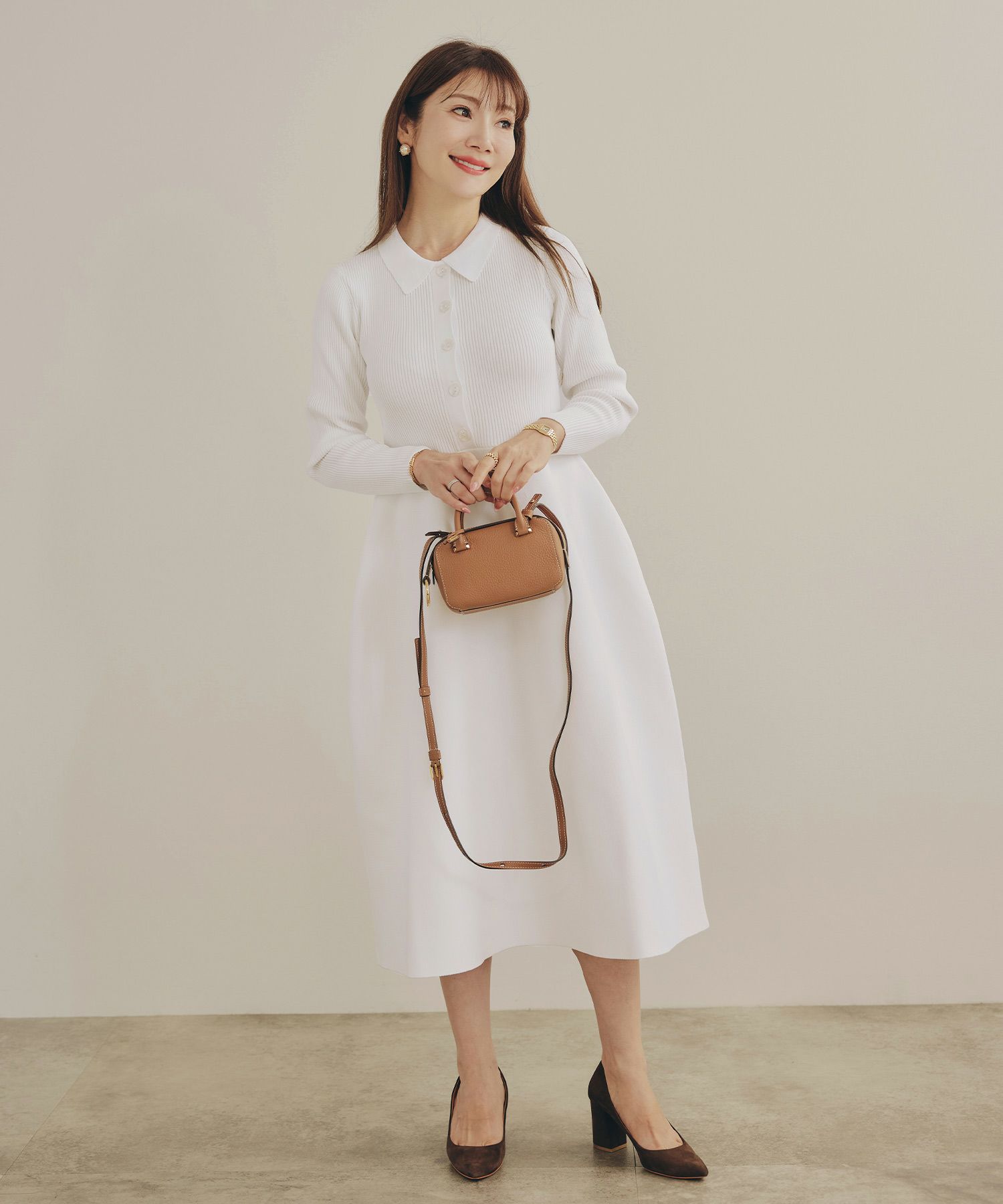 手洗い可 レディース ミモレ 大人 上品 長袖 きれいめ オフィス 秋冬 春 かわいい ジョイントスペース