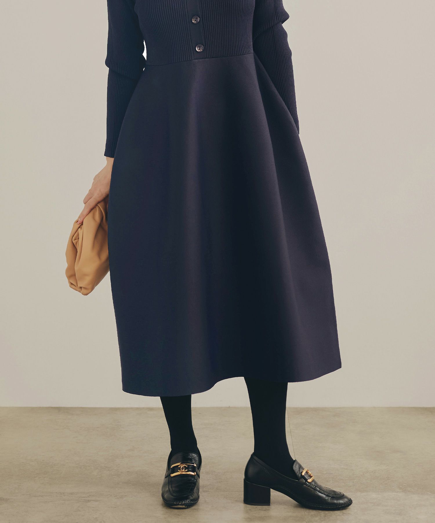 手洗い可 レディース ミモレ 大人 上品 長袖 きれいめ オフィス 秋冬 春 かわいい ジョイントスペース