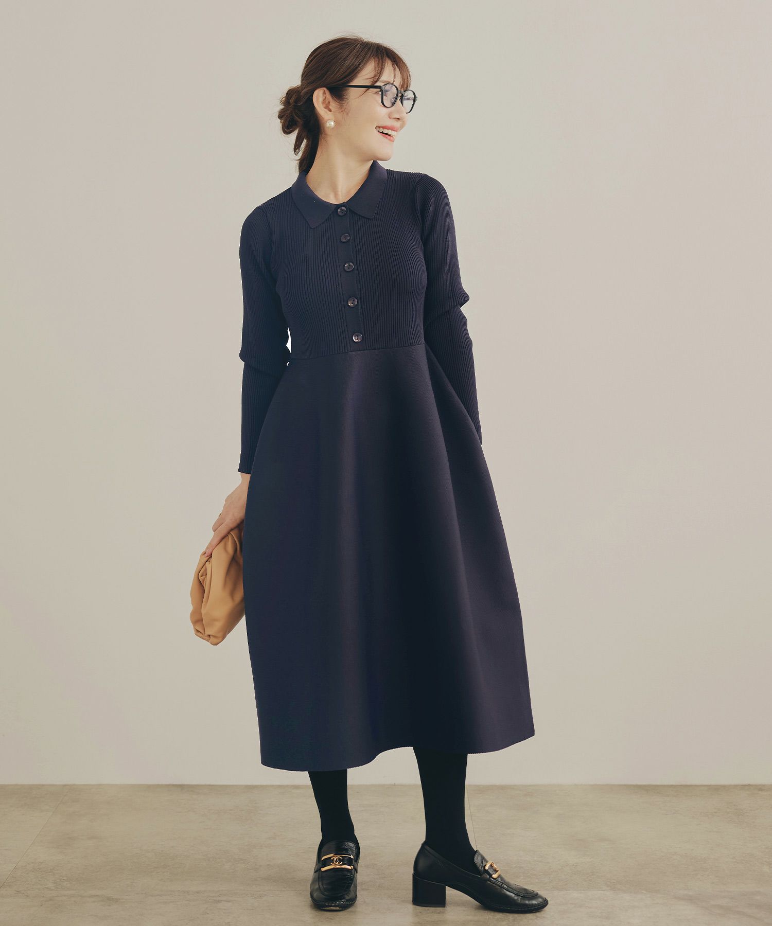 手洗い可 レディース ミモレ 大人 上品 長袖 きれいめ オフィス 秋冬 春 かわいい ジョイントスペース