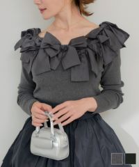 ワイドネック リボン付き リブニット Liala×PG