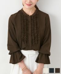 バンドカラー フリル フレアスリーブ ブラウス Liala×PG