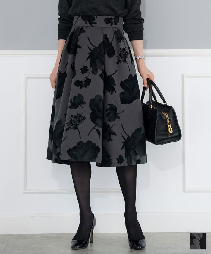 花柄 フロッキー タック フレア スカート Joint Space 全1色｜jsc641-0140【1】