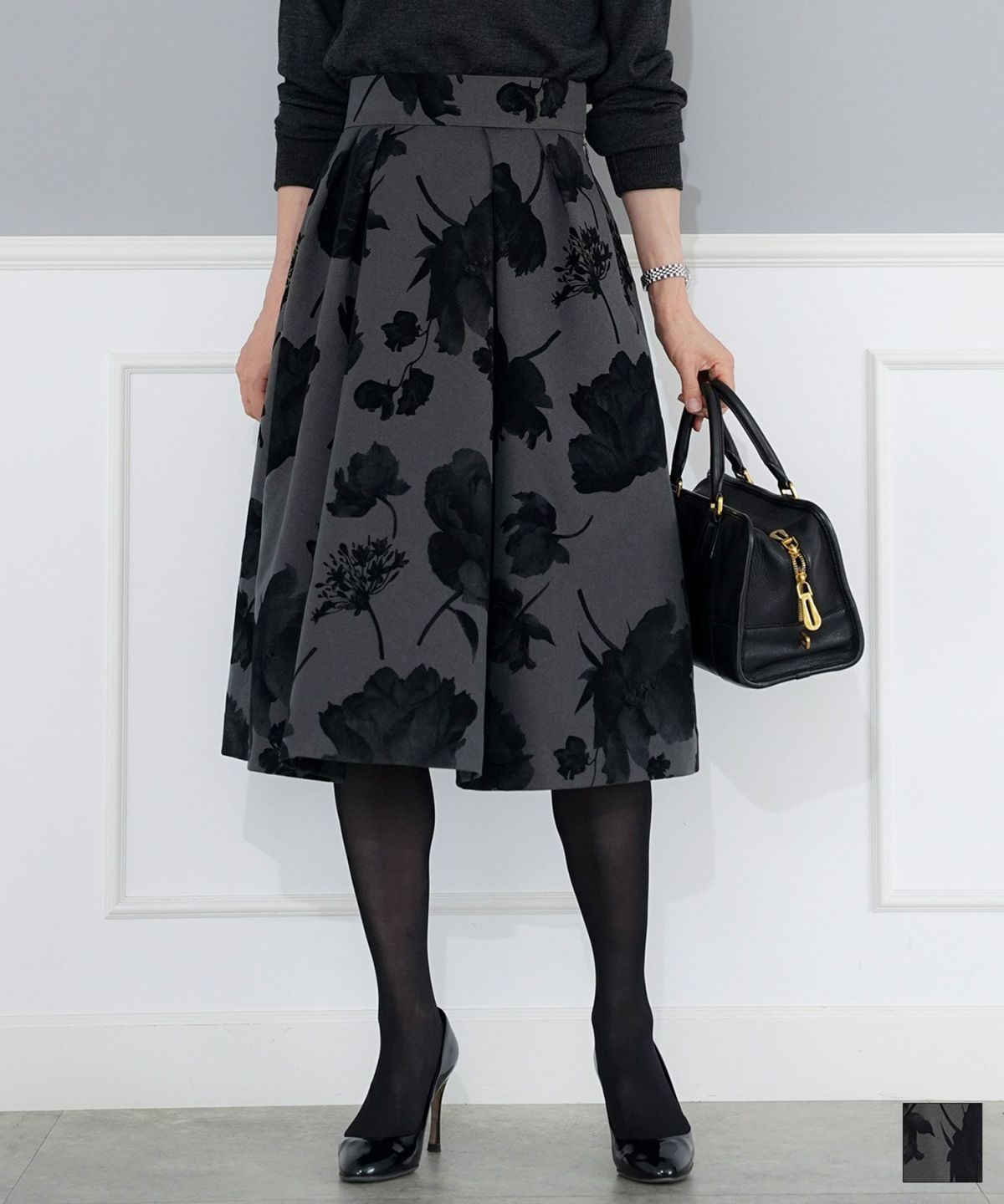 花柄 フロッキー タック フレア スカート Joint Space 全1色｜jsc641-0140【1】