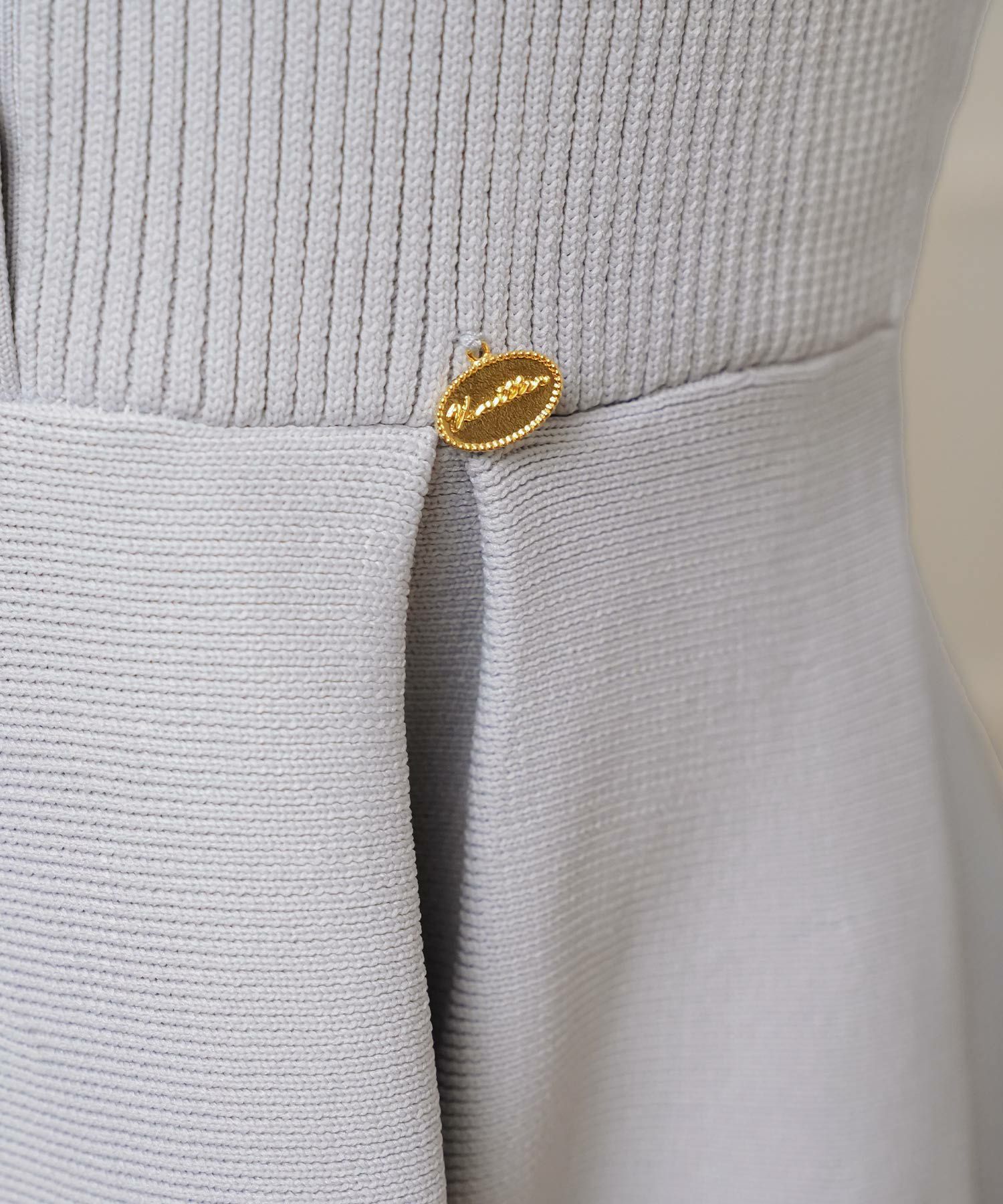 ワンピース 襟 花 長袖 きれいめ エレガント フェミニン 上品 ブルーグレー ブラウン ネイビー ブラック エクリュ 新色 フレア ニット 産前産後 オケージョン