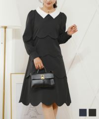 即納クーポン対象 2WAY 襟付き スカラップ ティアード ワンピース le