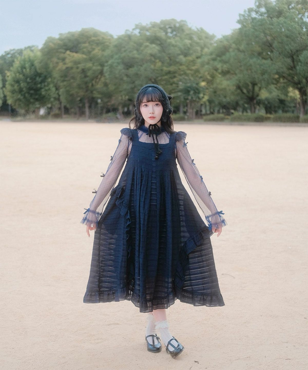 スカラップ フリル アシメ ワンピース miolite ネイビー カーキ