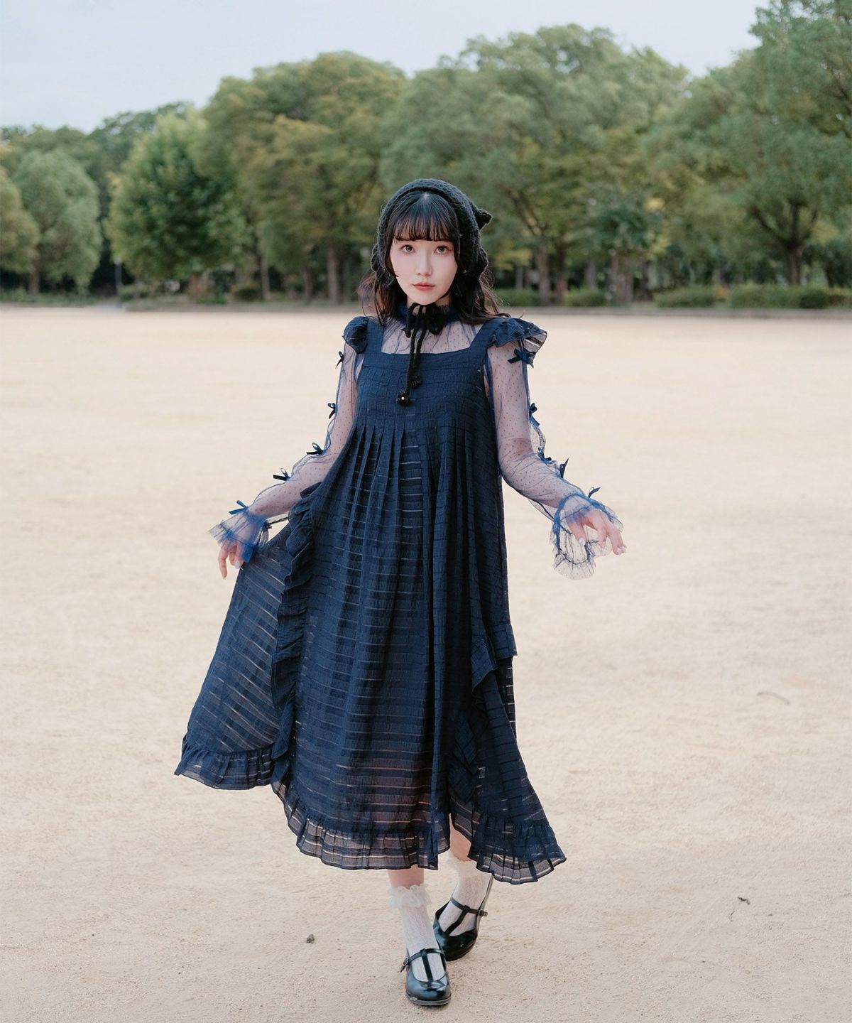 スカラップ フリル アシメ ワンピース miolite ネイビー カーキ