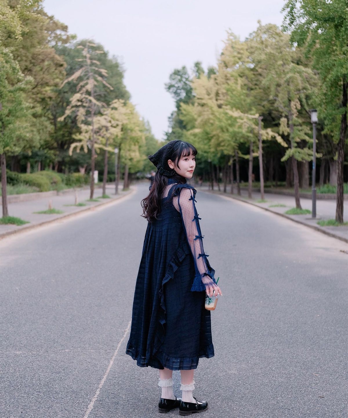 スカラップ フリル アシメ ワンピース miolite ネイビー カーキ