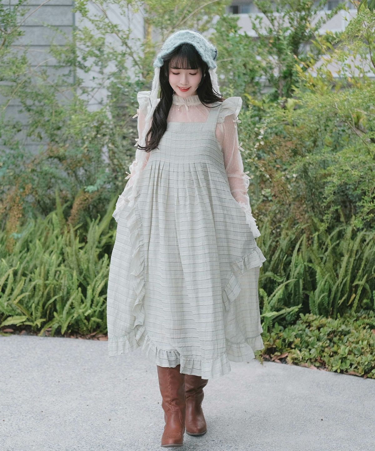 スカラップ フリル アシメ ワンピース miolite ネイビー カーキ