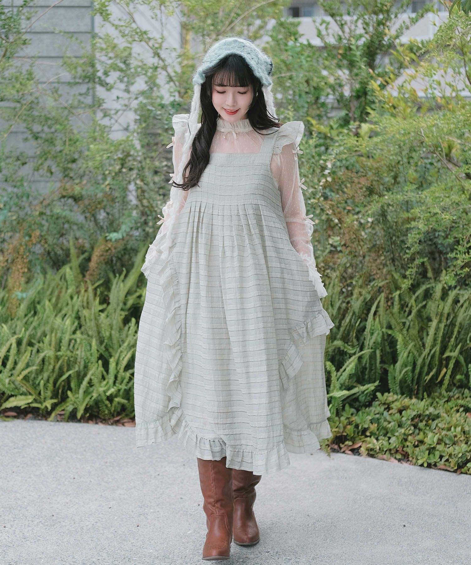 スカラップ フリル アシメ ワンピース miolite ネイビー カーキ