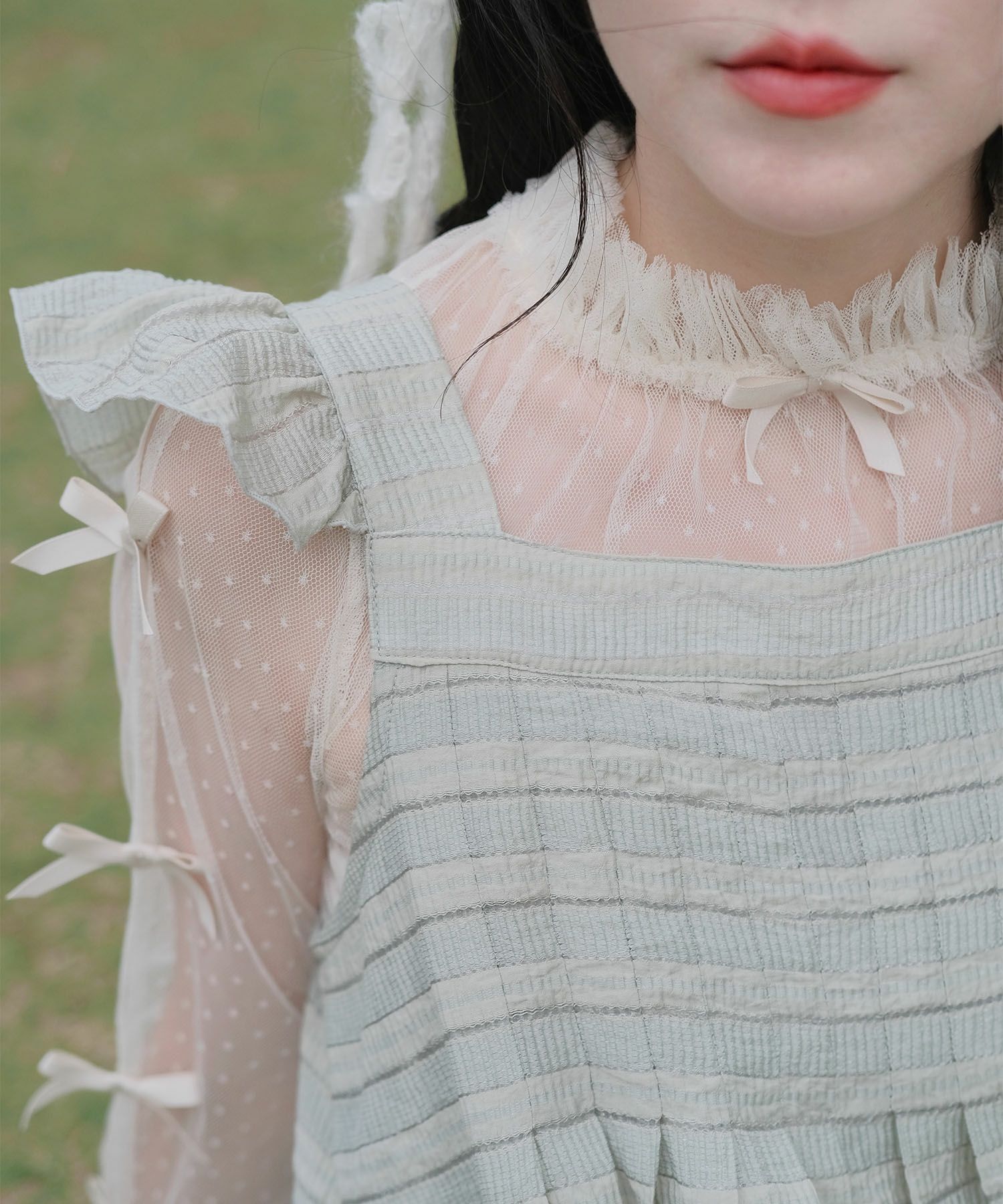 スカラップ フリル アシメ ワンピース miolite ネイビー カーキ