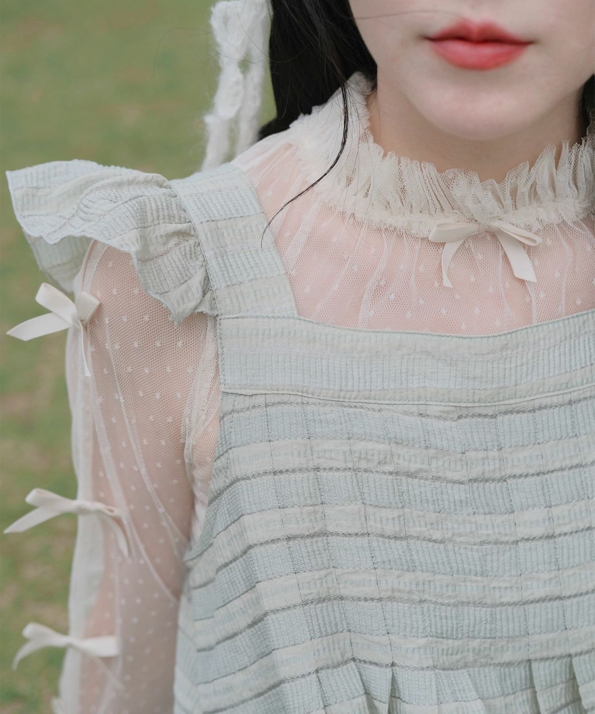 スカラップ フリル アシメ ワンピース miolite ネイビー カーキ