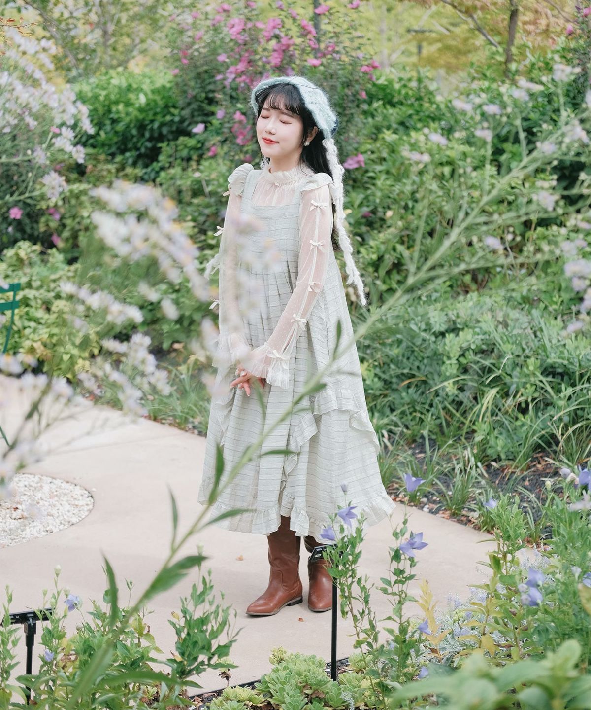 スカラップ フリル アシメ ワンピース miolite ネイビー カーキ