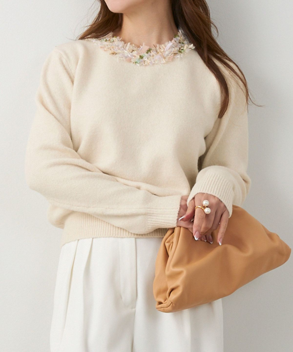 手洗い可 レディース 長袖 秋冬 長袖 大人可愛い 上品 きれいめ 大人カジュアル フェミニン ジョイントスペース