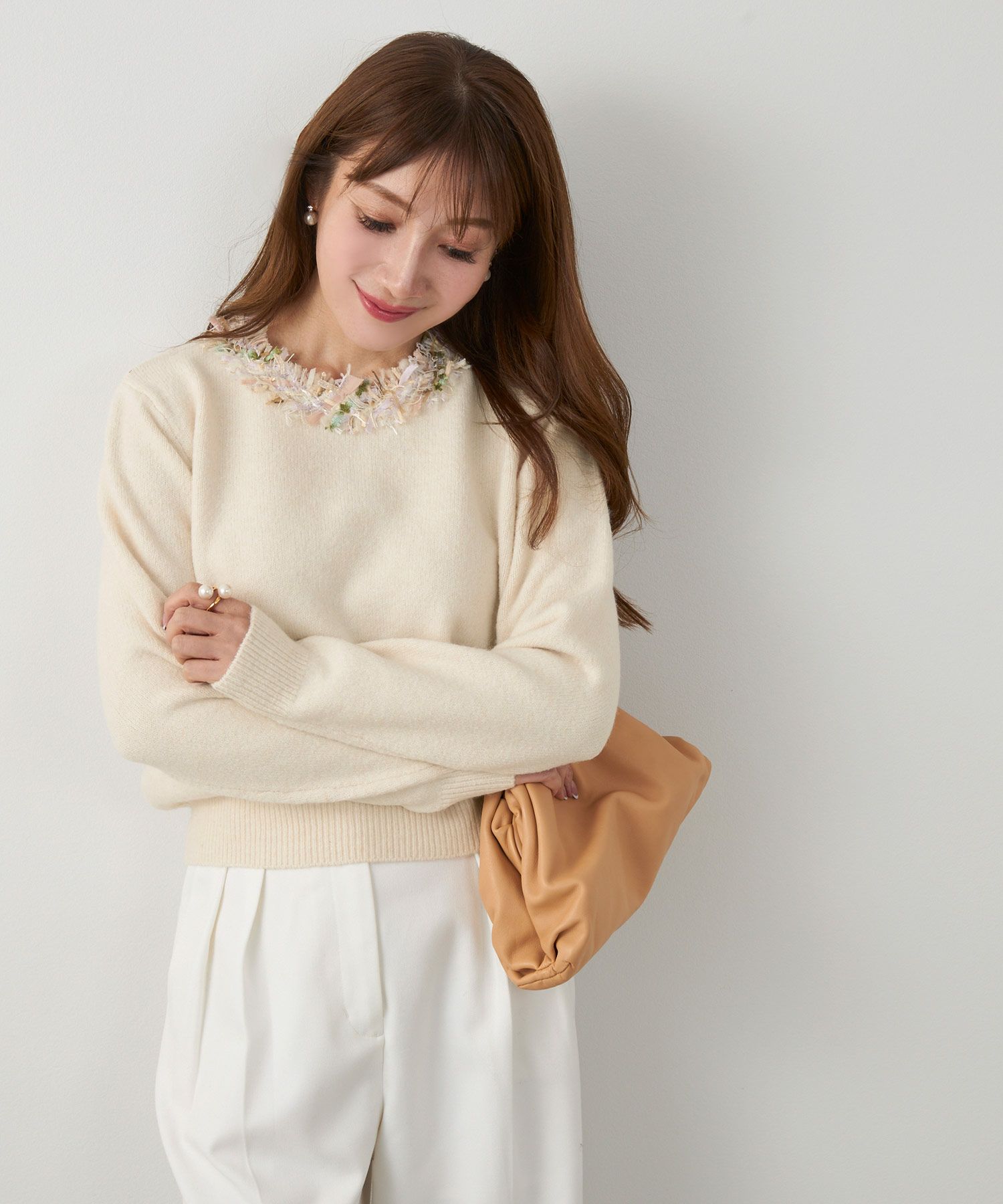 手洗い可 レディース 長袖 秋冬 長袖 大人可愛い 上品 きれいめ 大人カジュアル フェミニン ジョイントスペース