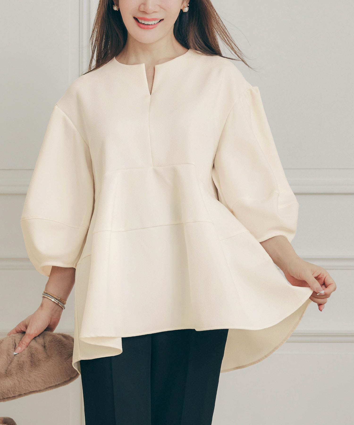 手洗い可 オフィス オケージョン シンプル かわいい きれいめ おしゃれ 白 黒 アンチピリング 日本製 体型カバー ジョイントスペース