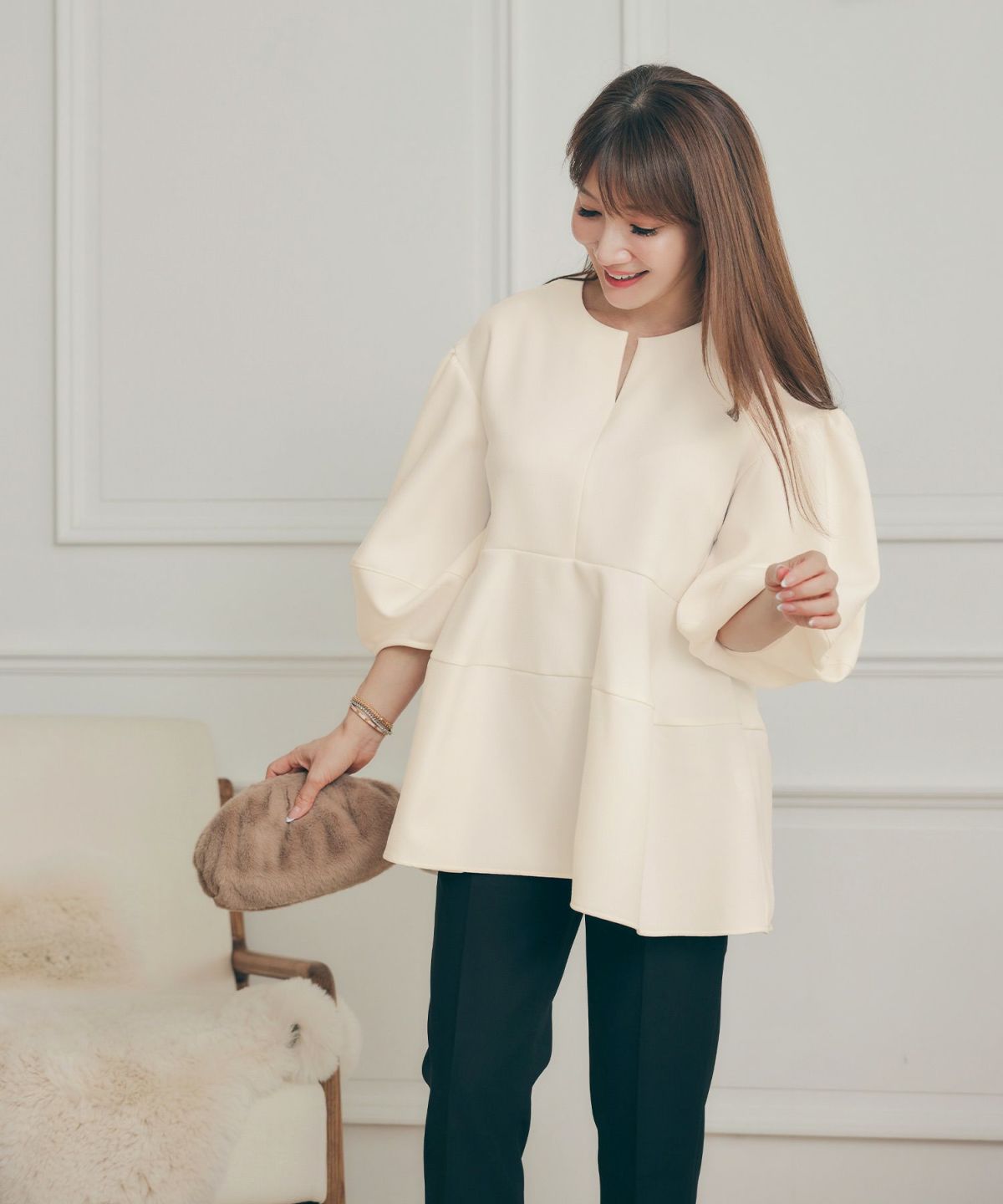 手洗い可 オフィス オケージョン シンプル かわいい きれいめ おしゃれ 白 黒 アンチピリング 日本製 体型カバー ジョイントスペース