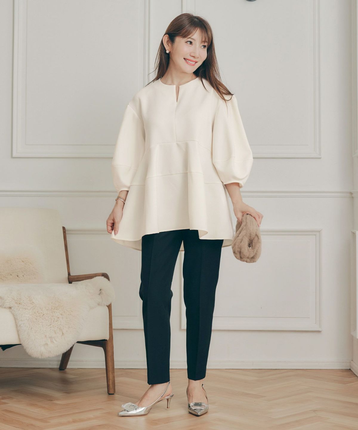 手洗い可 オフィス オケージョン シンプル かわいい きれいめ おしゃれ 白 黒 アンチピリング 日本製 体型カバー ジョイントスペース