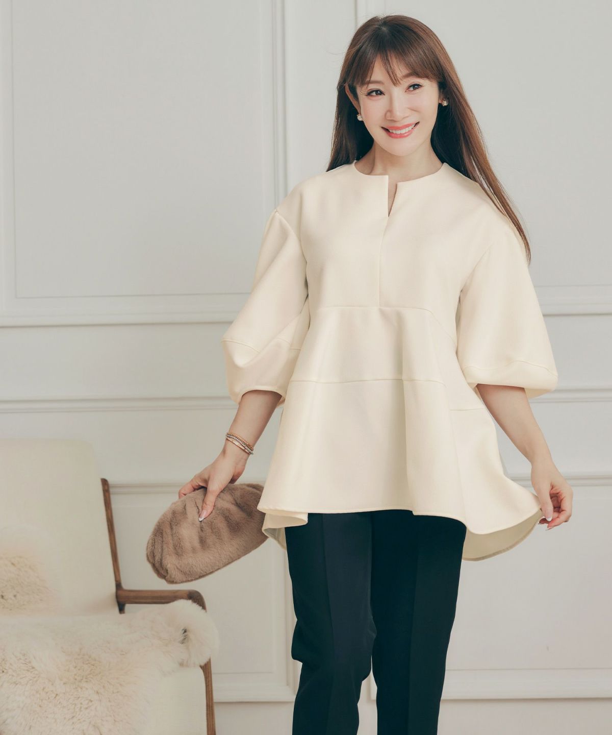 手洗い可 オフィス オケージョン シンプル かわいい きれいめ おしゃれ 白 黒 アンチピリング 日本製 体型カバー ジョイントスペース