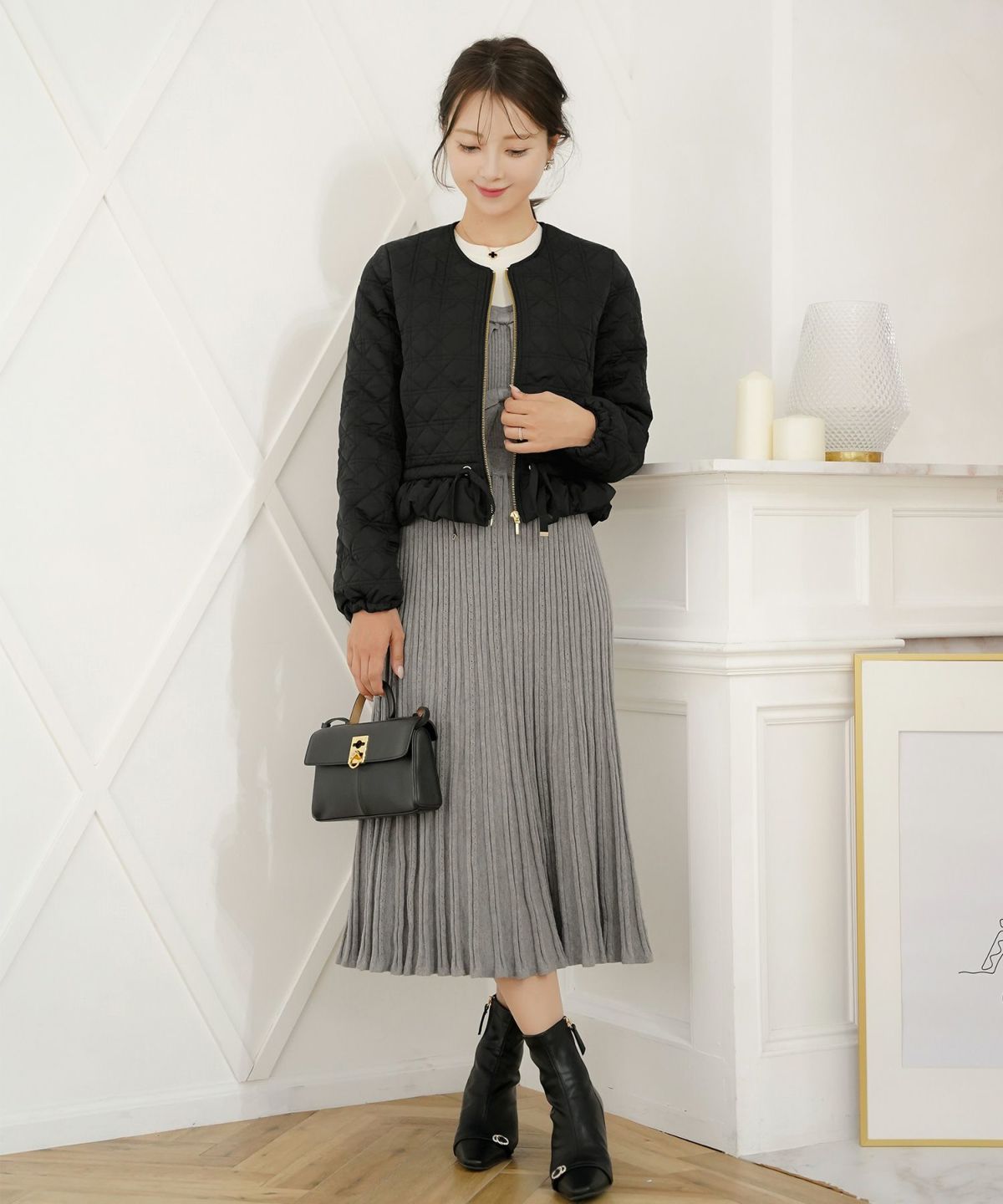 レデイース アウター キルティング インナーダウン ショート丈 ダイヤ柄 オシャレ コート ダウン 中綿 ２WAY 上品 エレガント カワイイ ベージュ ピンク ネイビー ブラック ホワイト フリル リボン 低身長 ジャケット