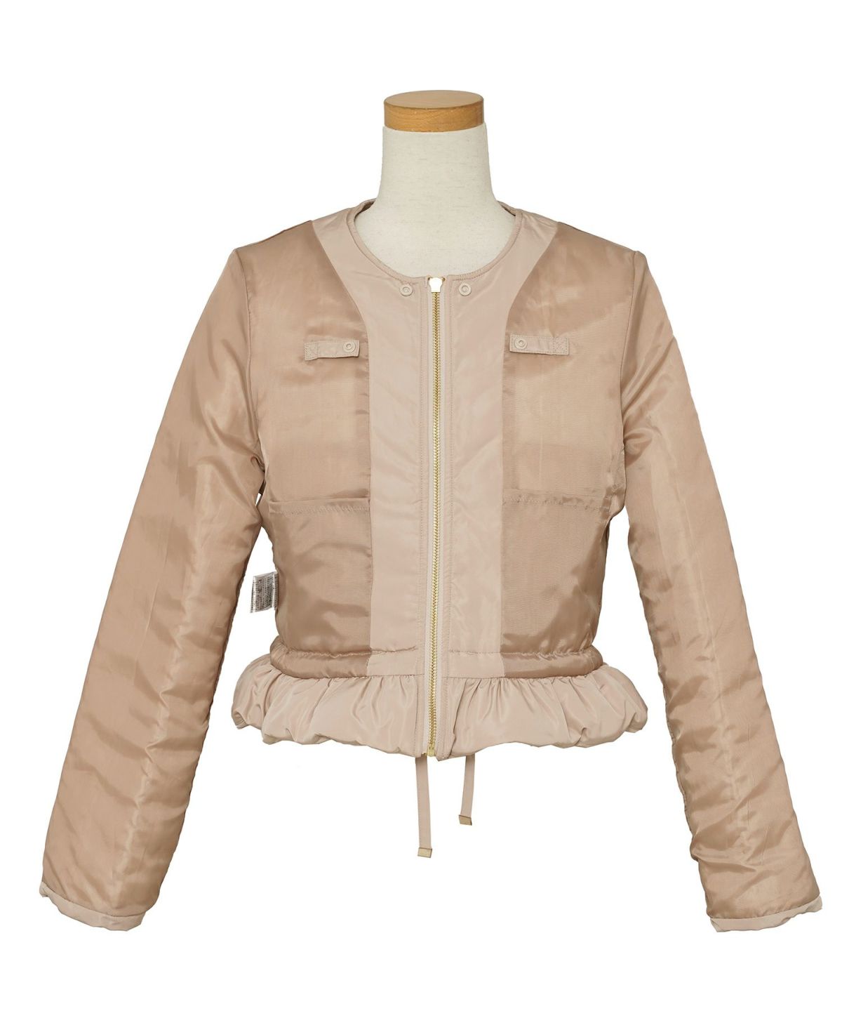 レデイース アウター キルティング インナーダウン ショート丈 ダイヤ柄 オシャレ コート ダウン 中綿 ２WAY 上品 エレガント カワイイ ベージュ ピンク ネイビー ブラック ホワイト フリル リボン 低身長 ジャケット