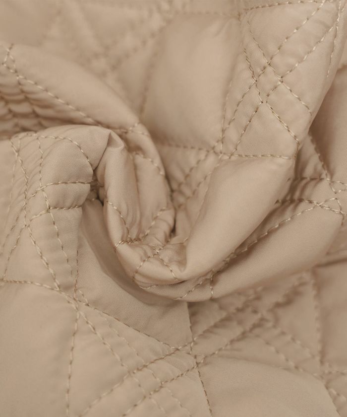 レデイース アウター キルティング ショート丈 ダイヤ柄 オシャレ 中綿 2WAY 上品 エレガント カワイイ ベージュ ピンク ネイビー ブラック ホワイト フリル リボン 低身長 ジャケット