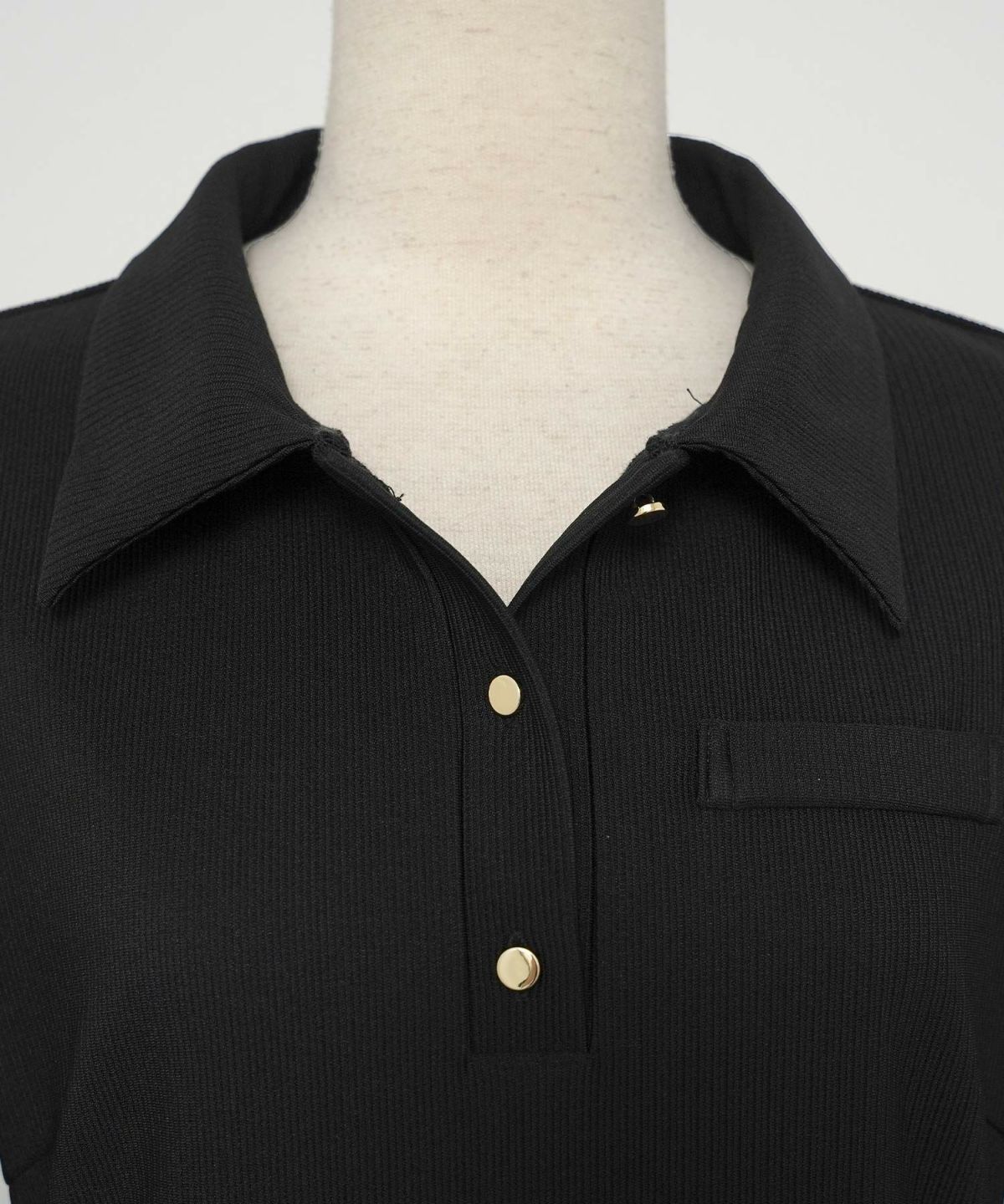 ワンピース フィット&フレア 長袖 カットソー タフタ 異素材 ドッキング 襟 ポロ フレア ゴムウエスト ポケット ブラウン モカ ピンク ブラック キャメル ネイビー 20代 30代 上品 エレガント フェミニン カジュアル  デイリー 配色