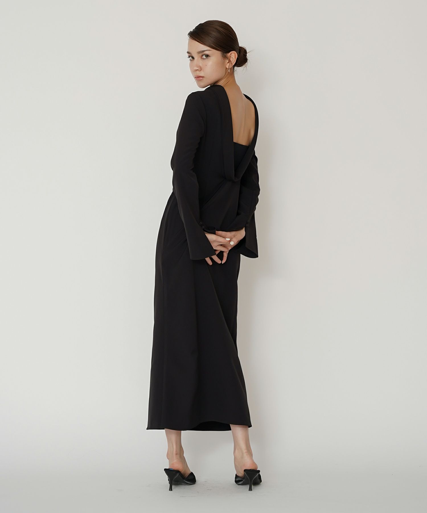 結婚式 フォーマル ディナー バックオープン パーティードレス 二次会 前撮り モード Iライン タイト 韓国風 綺麗め 細見え カジュアル KINO THE KEI