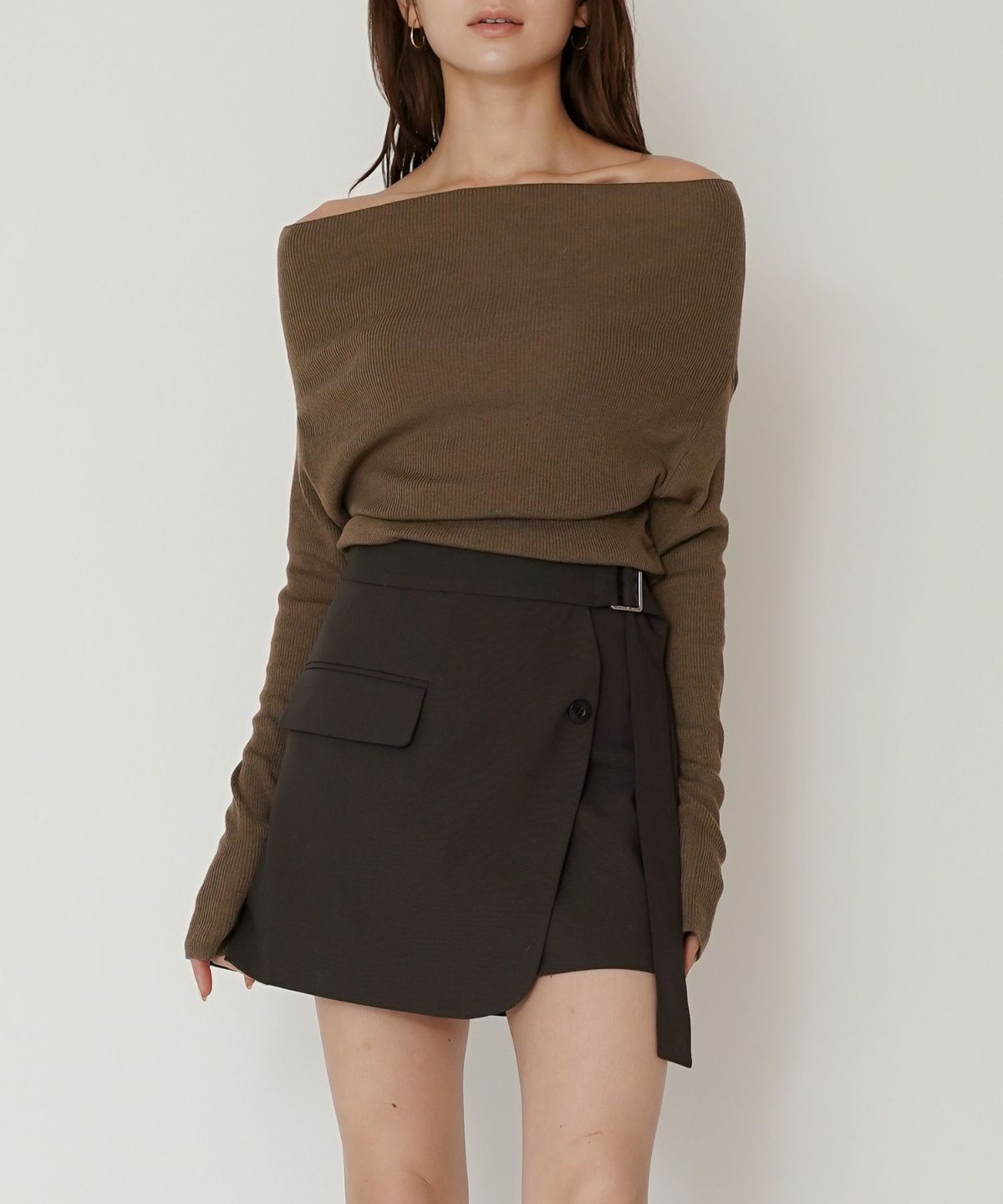 ミニスカート ショート丈 ミニボトム ウエストゴム 台形 タイトスカート 制服 韓国風 綺麗め 細見え カジュアル KINO THE KEI