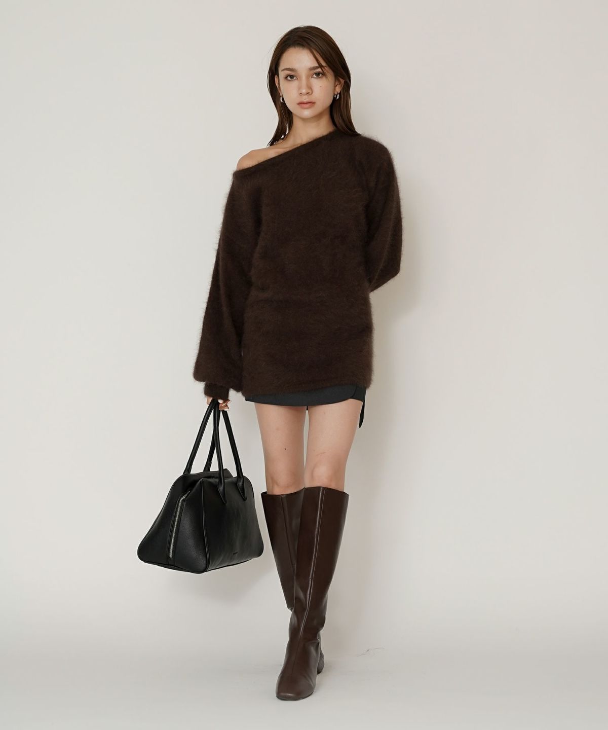 ミニスカート ショート丈 ミニボトム ウエストゴム 台形 タイトスカート 制服 韓国風 綺麗め 細見え カジュアル KINO THE KEI