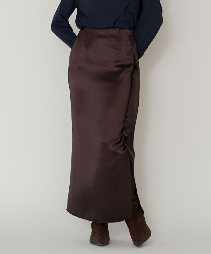 オフィス フォーマル デート サテンスカート Iラインスカート ロングスカート タイトスカート 韓国風 綺麗め 細見え カジュアル KINO THE KEI