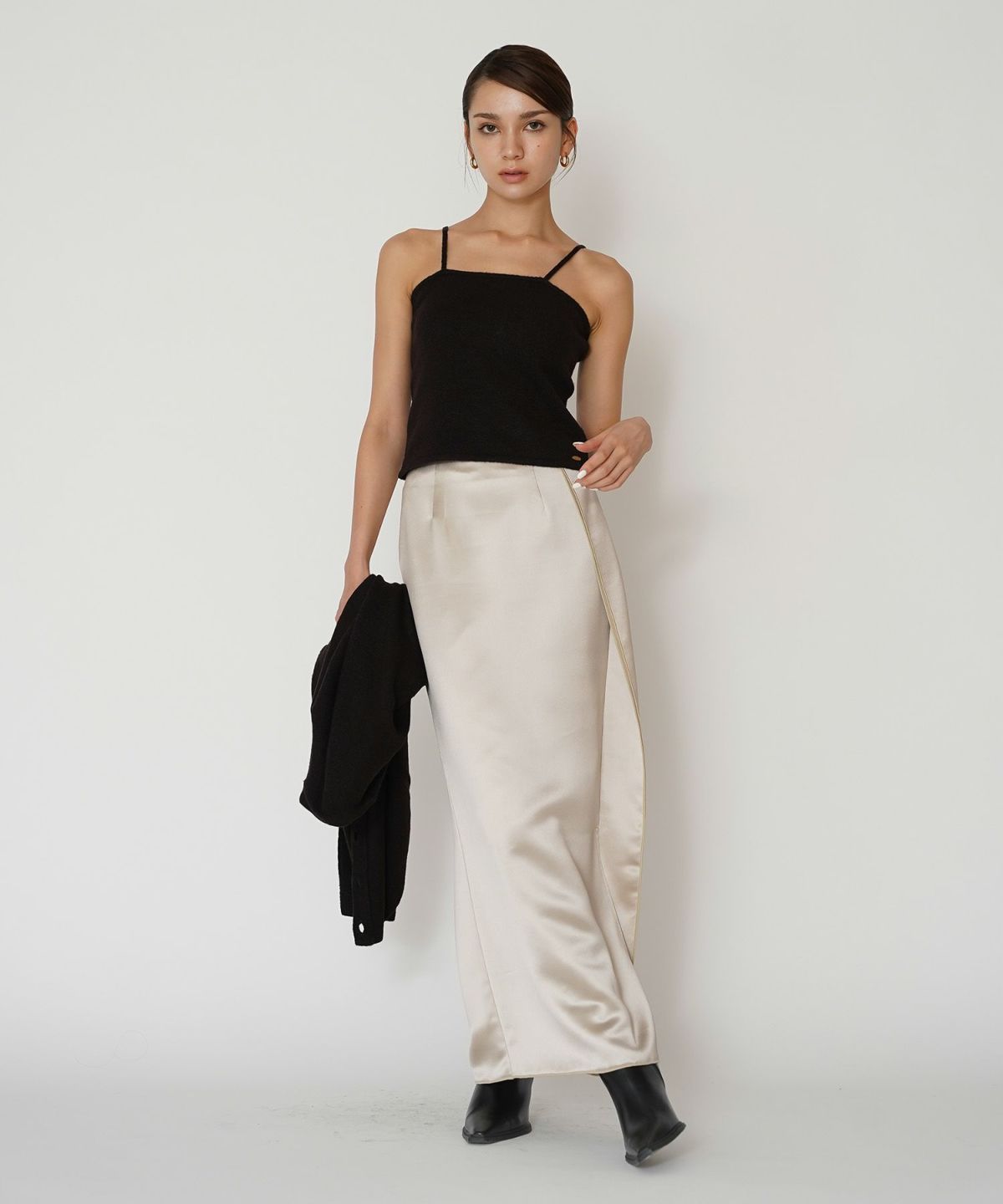 オフィス フォーマル デート サテンスカート Iラインスカート ロングスカート タイトスカート 韓国風 綺麗め 細見え カジュアル KINO THE KEI