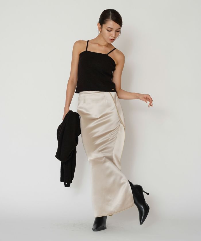 オフィス フォーマル デート サテンスカート Iラインスカート ロングスカート タイトスカート 韓国風 綺麗め 細見え カジュアル KINO THE KEI