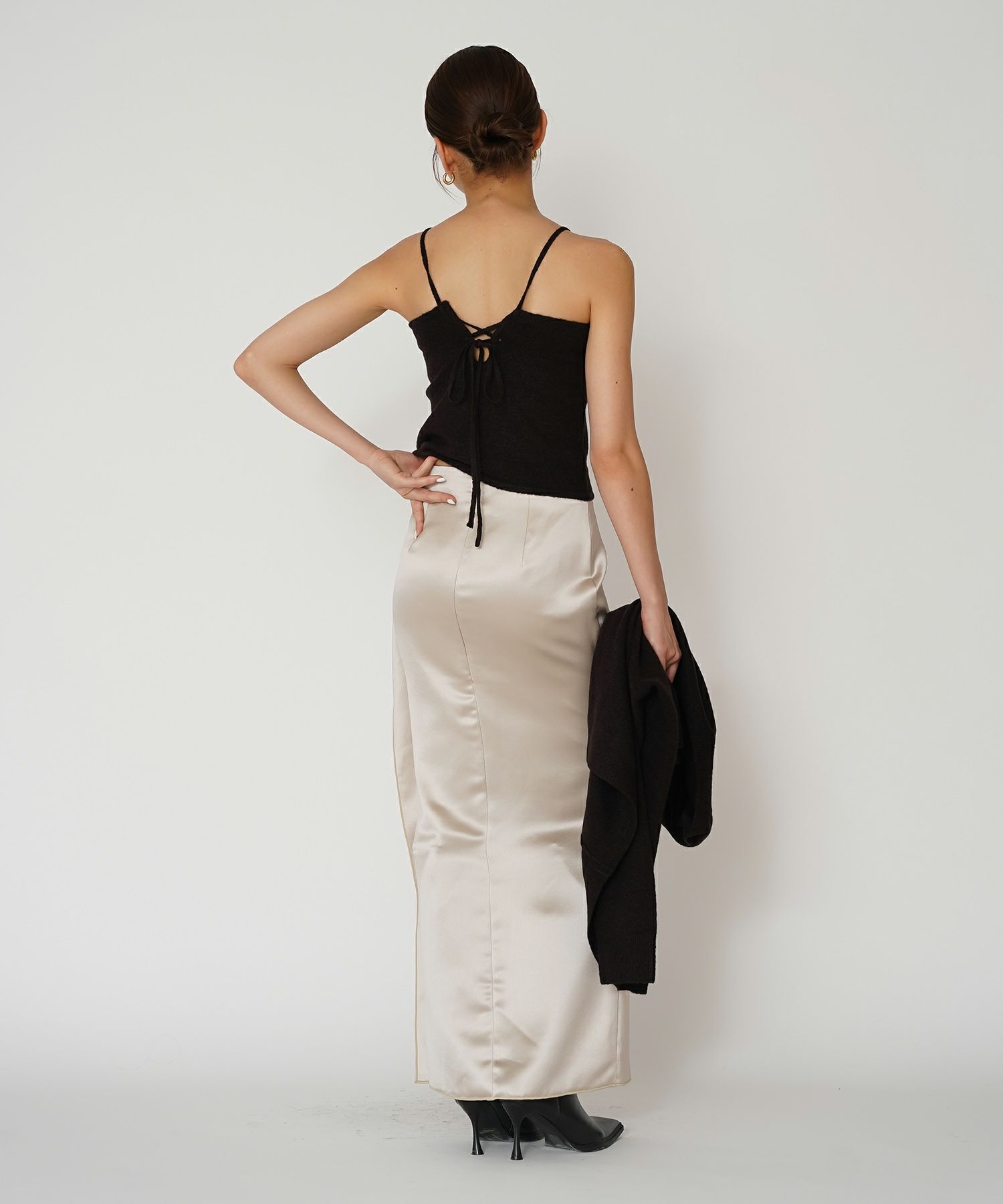 オフィス フォーマル デート サテンスカート Iラインスカート ロングスカート タイトスカート 韓国風 綺麗め 細見え カジュアル KINO THE KEI