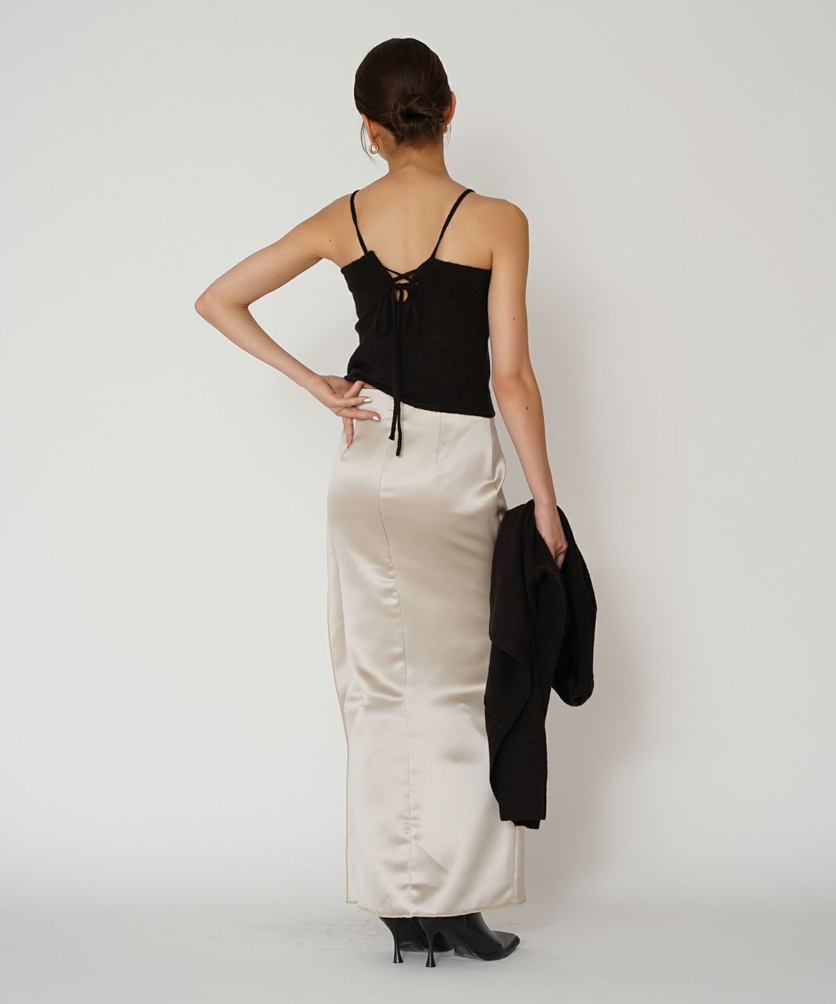 オフィス フォーマル デート サテンスカート Iラインスカート ロングスカート タイトスカート 韓国風 綺麗め 細見え カジュアル KINO THE KEI