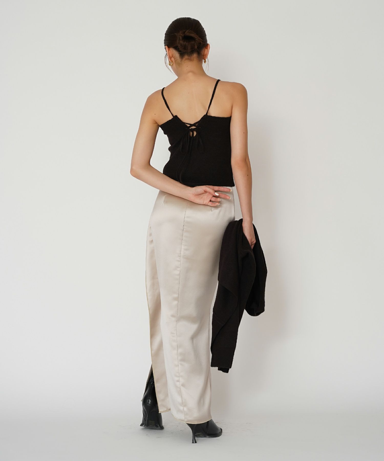 オフィス フォーマル デート サテンスカート Iラインスカート ロングスカート タイトスカート 韓国風 綺麗め 細見え カジュアル KINO THE KEI