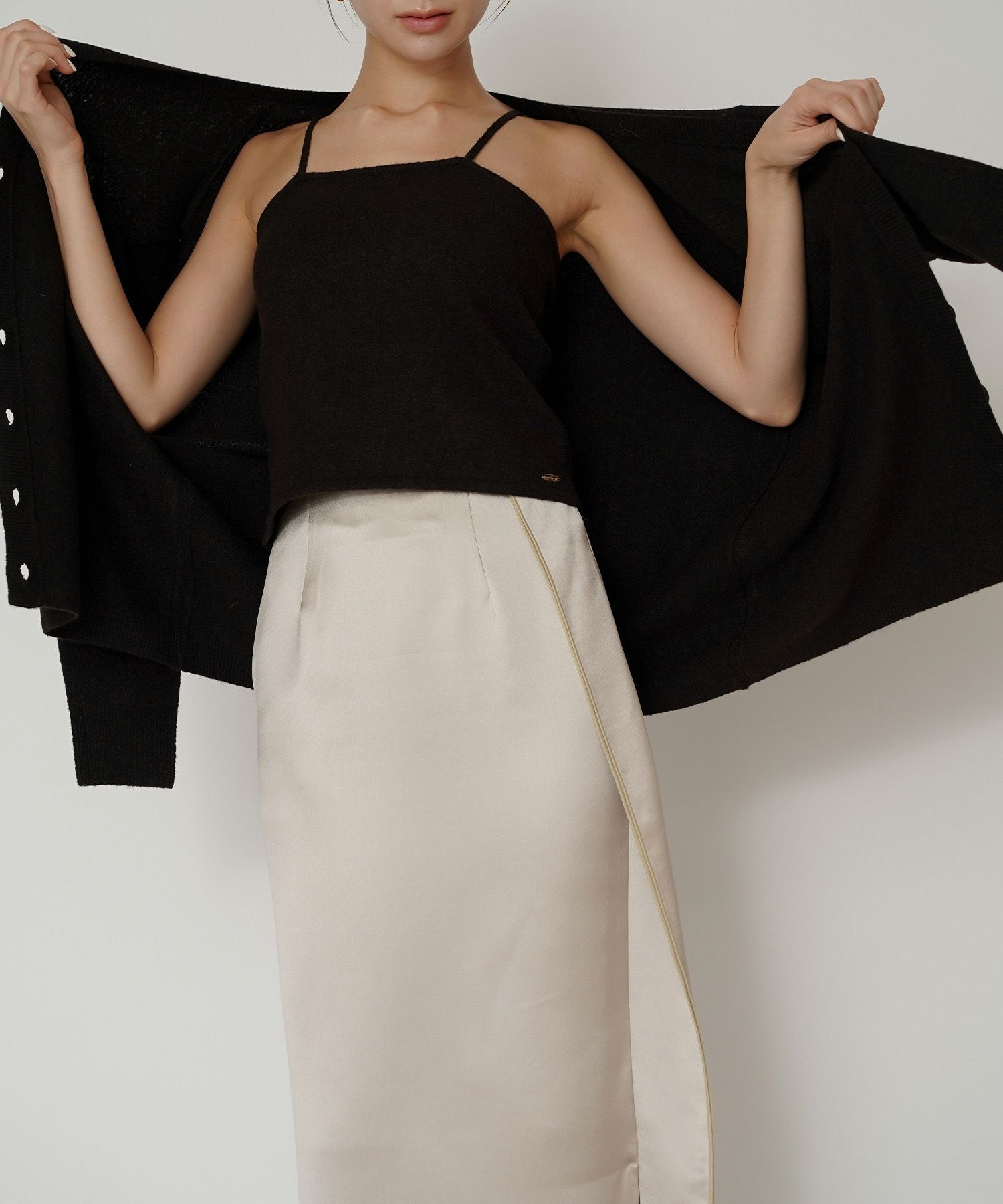 オフィス フォーマル デート サテンスカート Iラインスカート ロングスカート タイトスカート 韓国風 綺麗め 細見え カジュアル KINO THE KEI