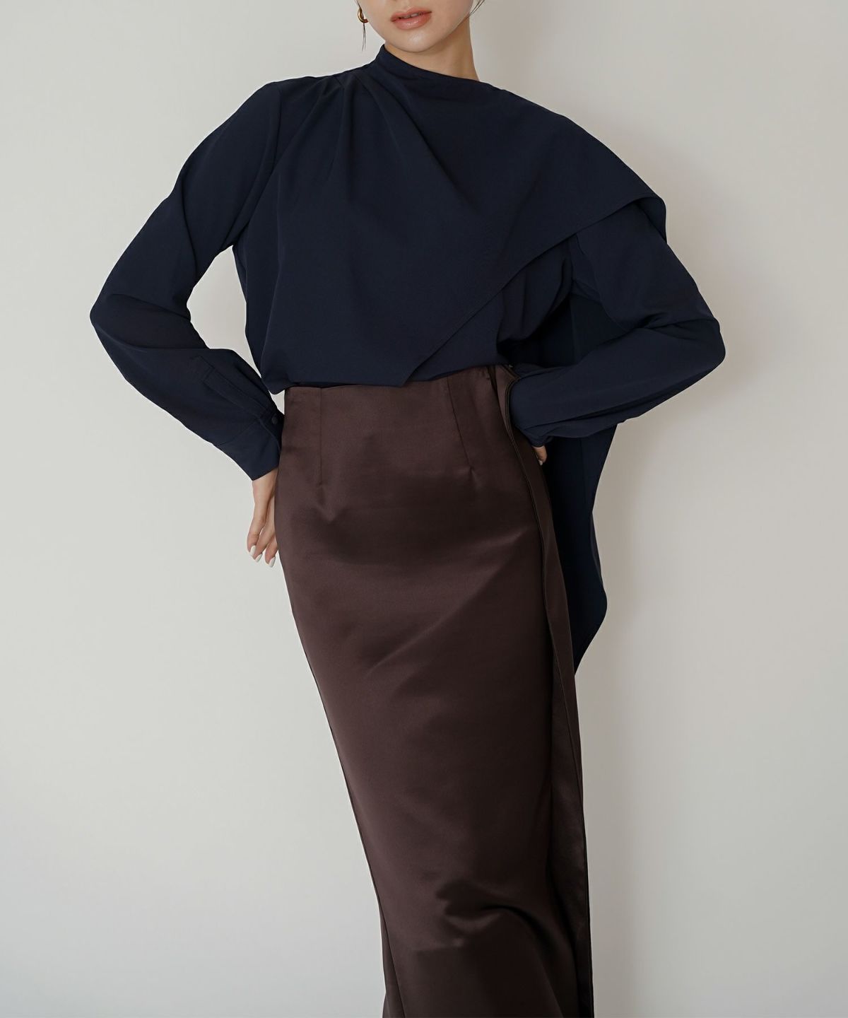 オフィス フォーマル デート サテンスカート Iラインスカート ロングスカート タイトスカート 韓国風 綺麗め 細見え カジュアル KINO THE KEI