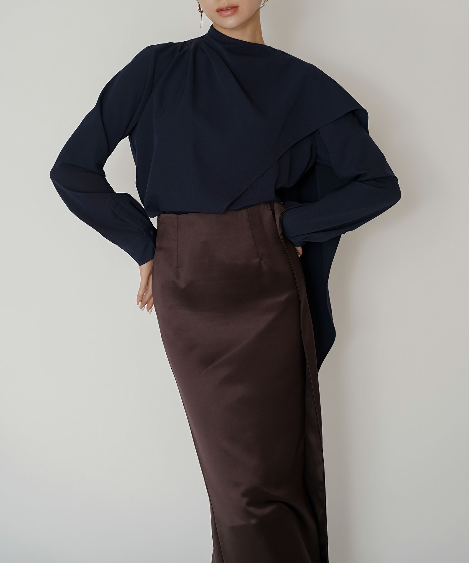 オフィス フォーマル デート サテンスカート Iラインスカート ロングスカート タイトスカート 韓国風 綺麗め 細見え カジュアル KINO THE KEI