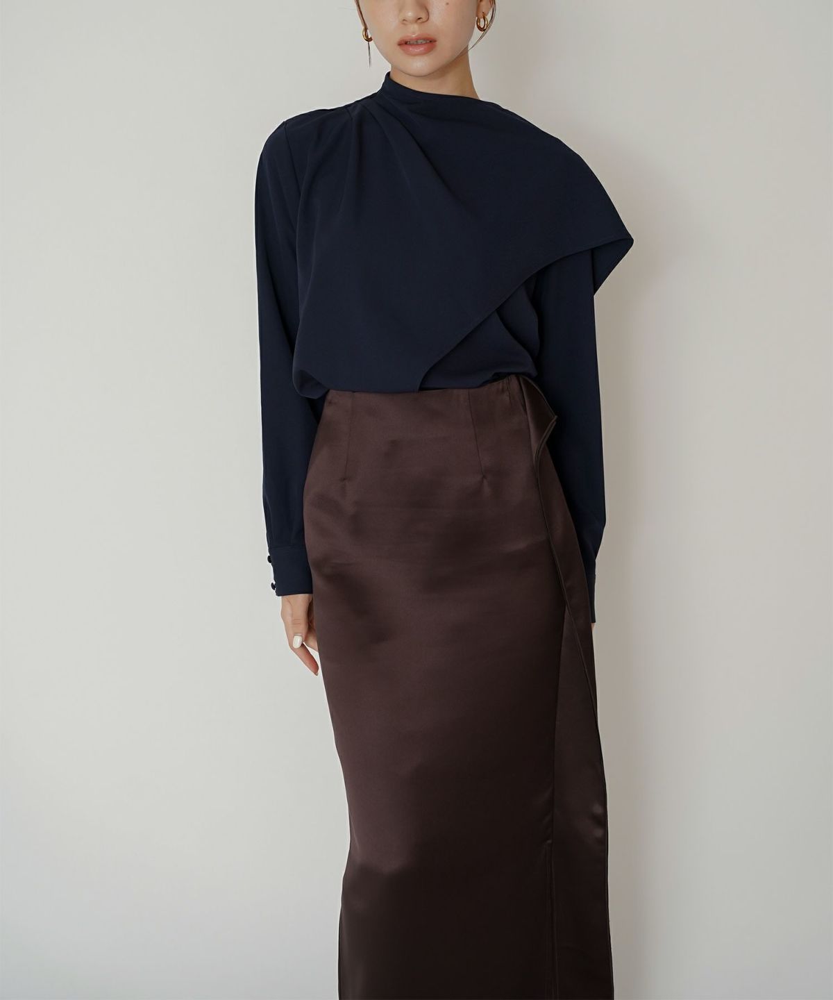 オフィス フォーマル デート サテンスカート Iラインスカート ロングスカート タイトスカート 韓国風 綺麗め 細見え カジュアル KINO THE KEI