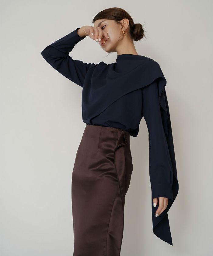 オフィス フォーマル デート サテンスカート Iラインスカート ロングスカート タイトスカート 韓国風 綺麗め 細見え カジュアル KINO THE KEI