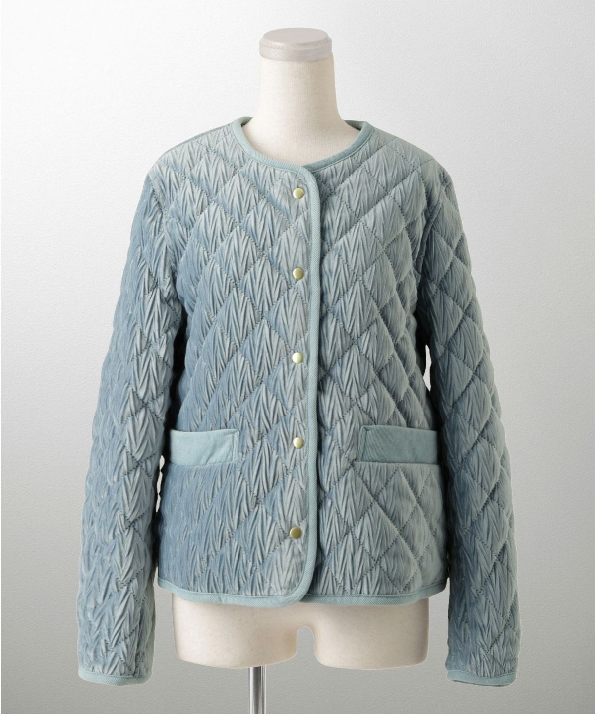 キルティング ベロア ジャケット ブルゾン アウター 大人カジュアル トレンド 秋 冬 アイボリー/サックス/ネイビー M