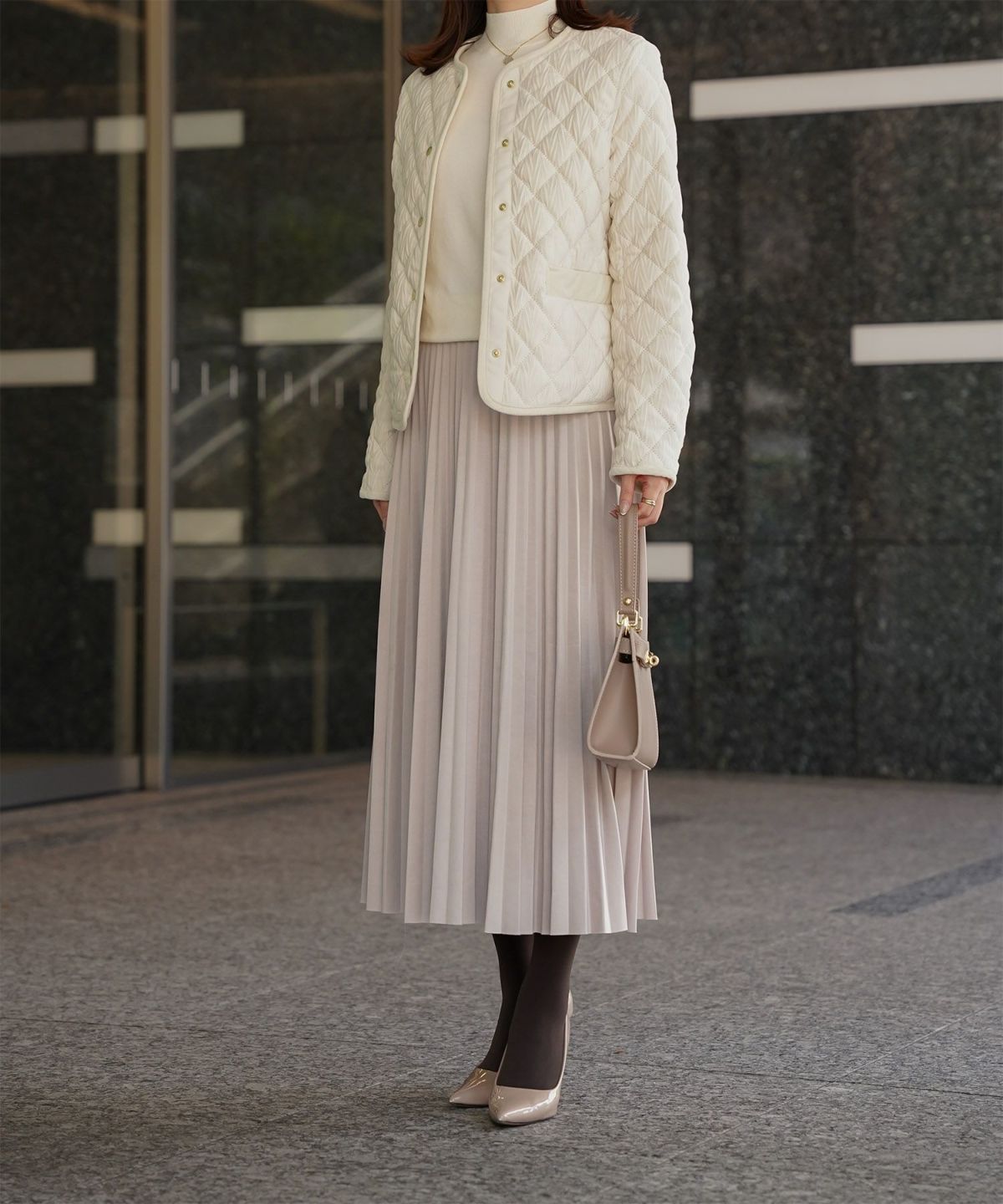 キルティング ベロア ジャケット ブルゾン アウター 大人カジュアル トレンド 秋 冬 アイボリー/サックス/ネイビー M