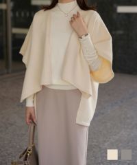 ショール風 ニット カーディガン 五分袖 ショール 羽織り きれいめ 洗える アイボリー/グレー/M