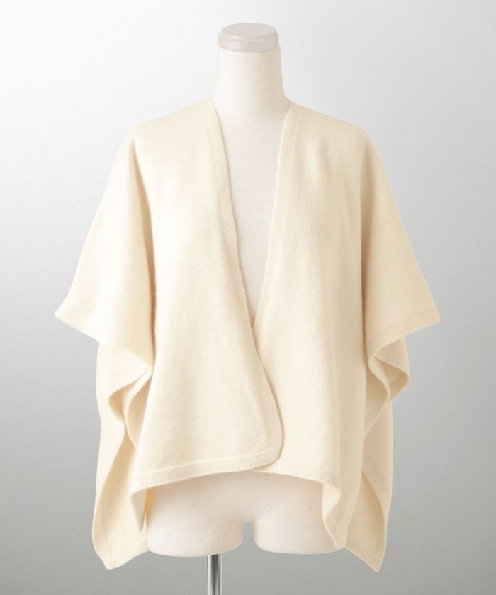 ショール風 ニット カーディガン 五分袖 ショール 羽織り きれいめ 洗える アイボリー/グレー/M