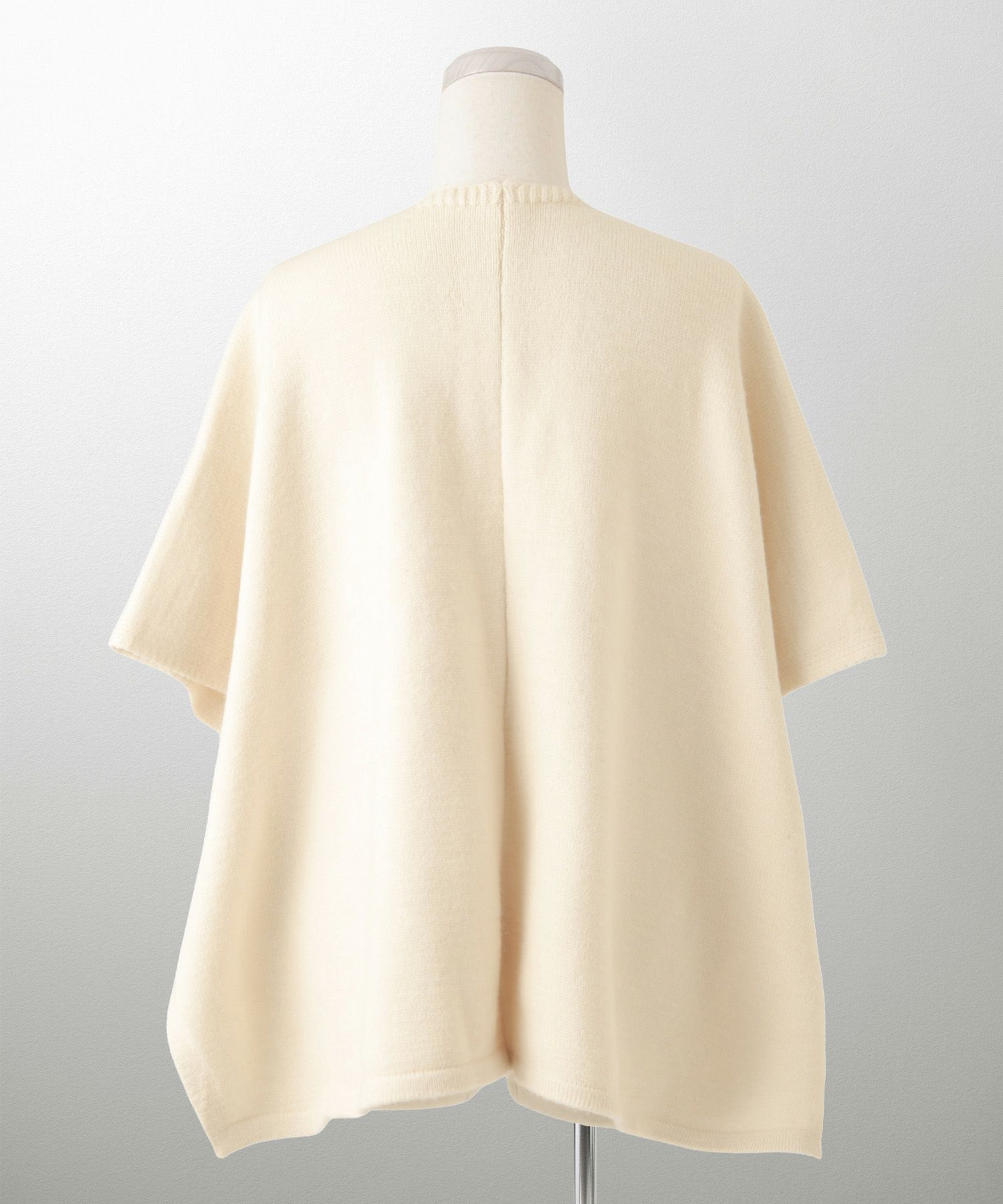 ショール風 ニット カーディガン 五分袖 ショール 羽織り きれいめ 洗える アイボリー/グレー/M