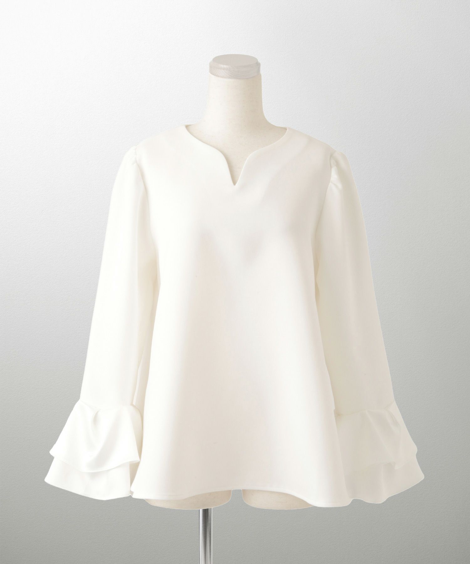 サテン ベルスリーブ ブラウス レディース 長袖 フレア オフィス 学校行事 オケージョン きれいめ 洗える ホワイト/ネイビー/ブラック/M