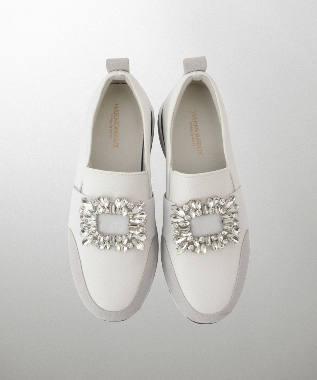 ビジュー バックル シューズ スニーカー シューズ スリッポン ビジュー バックル 歩きやすい クッション ホワイト ブラック S M L LL