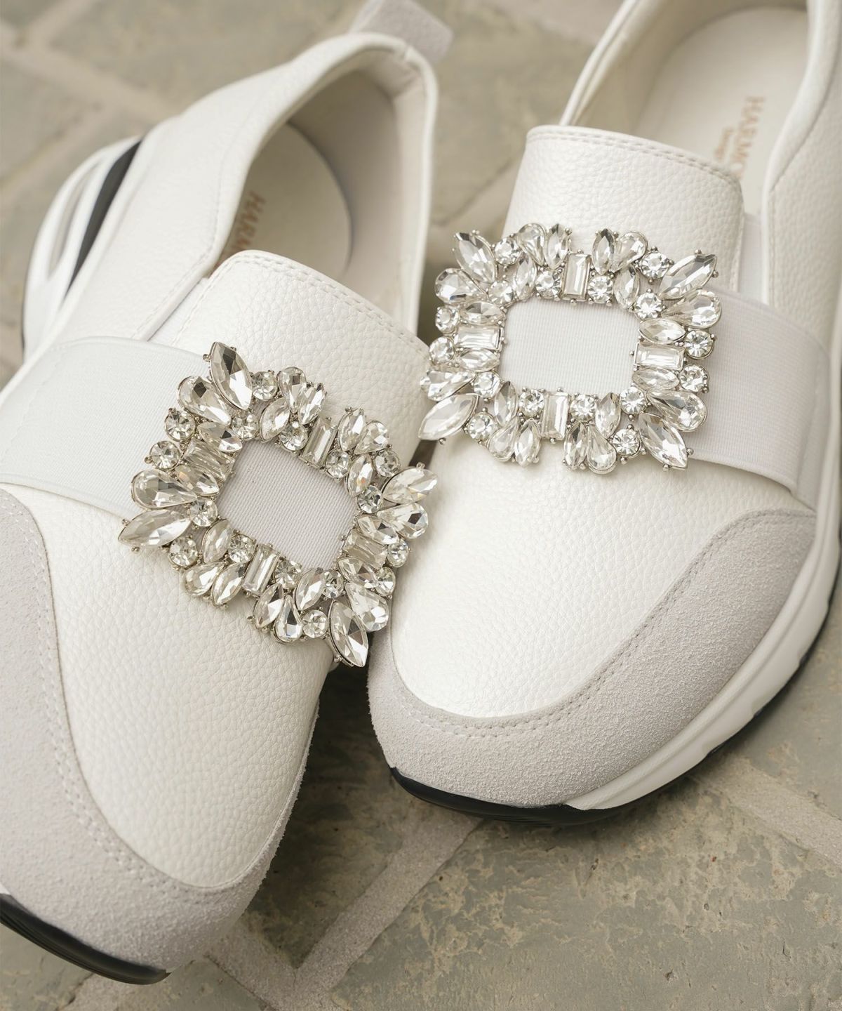 ビジュー バックル シューズ スニーカー シューズ スリッポン ビジュー バックル 歩きやすい クッション ホワイト ブラック S M L LL