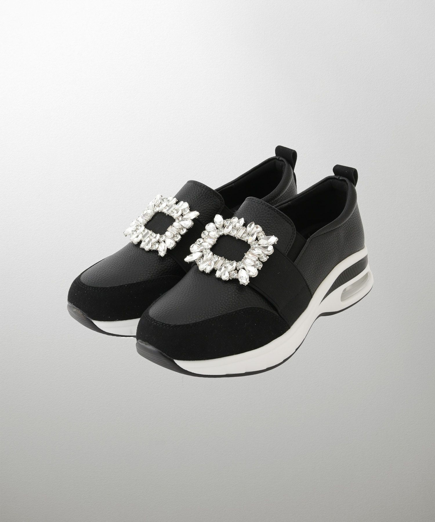 ビジュー バックル シューズ スニーカー シューズ スリッポン ビジュー バックル 歩きやすい クッション ホワイト ブラック S M L LL